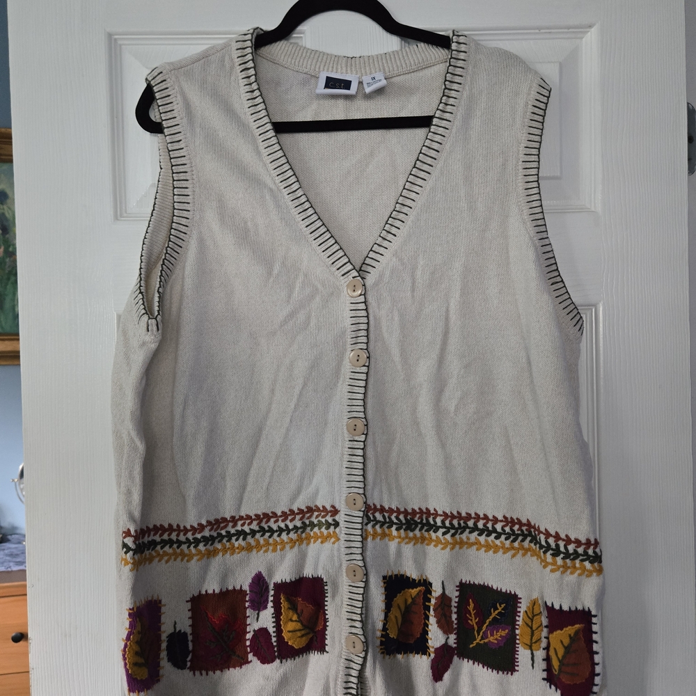 Embroidered Button-Up Vest